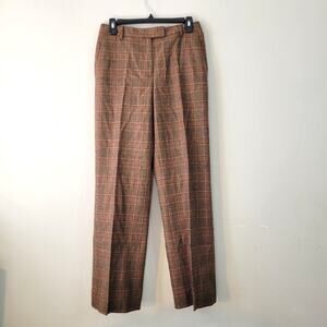 Brooks Brothers Loro Piana Wool Plaid Women's Trousers Brown Tan Pink size 6